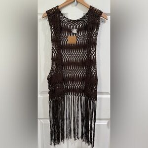 EARTHBOUND Dark Brown Mocha Mousse Crochet Knitwear Vest OSFM